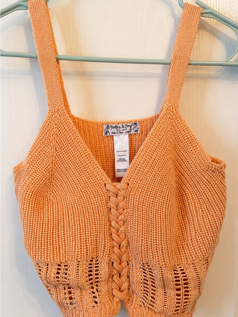Juice & Joy Peach Knit Lace-Up Crop Top